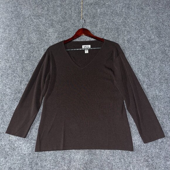 Chicos Top Womens Large Brown Stretch Long Sleeve Popover Blouse V Neck - Picture 1 of 6